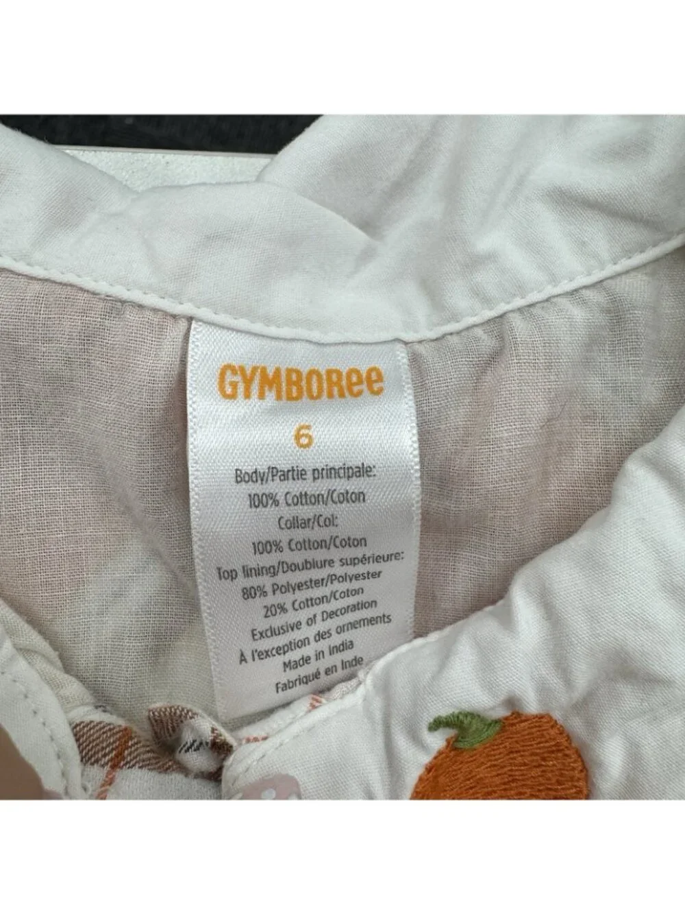 Gymboree	Orange Pumpkin Plaid Dress with Pilgrim Collar size 6 Button Front